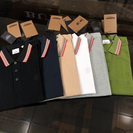 Bur*berry Striped collar short-sleeved Polo shirt