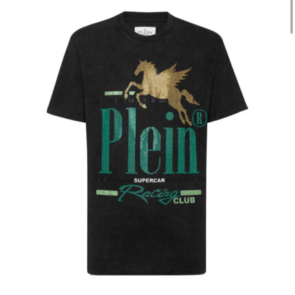 PHILI*PP PLE*IN 2025 Spring/Summer New Collection Men's Racing Club Crystal Embroidery Short-Sleeved Round-neck T-Shirt