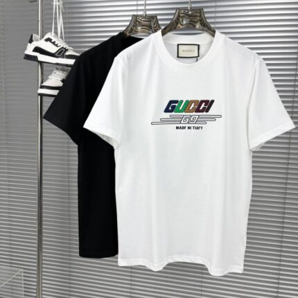 GU*CCI 2025 Spring/Summer New Collection Men's and Women's Matching Front Heavyweight Letter Logo Crafted Design Short-Sleeved T-Shirt