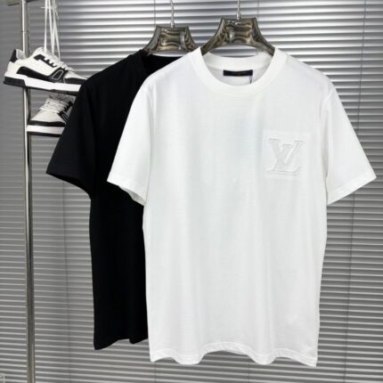 LV 2025 Spring/Summer New Collection Men's and Women's Matching Front Heavyweight Letter Logo Crafted Design Short-Sleeved T-Shirt
