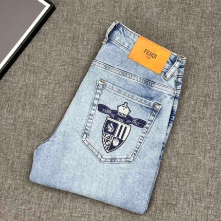 Fen*di 2025 Spring/Summer New Collection Heavy Washed Water-Resistant Stretch Comfortable Thin Style Straight-Fitting Slim Fit Denim Pants