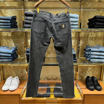Dol*ce & Gabb*ana DG 2025 Spring/Summer Latest Collection Men's High-Quality Grey Washed Water-Resistant Stretch Skinny Fit Straight Leg Jeans