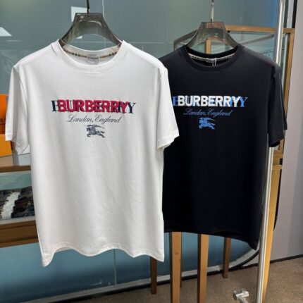 Bur*berry 2025 Summer New Luxury Fashion Ropewool Cotton High-End Round-neck Short-sleeved T-shirt for Men