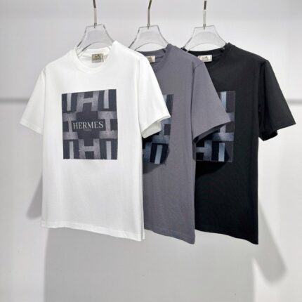 Her*mès 2025 Spring/Summer New Collection High-end 3D Printed Pattern + Diamond Engraved Embellishment Round-neck Short-sleeved T-shirt men