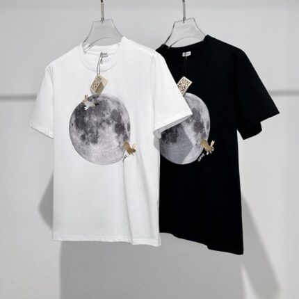 Loew*e Suna Fujita Joint-Design Earth-Moon-Rabbit Embroidered Round-neck Short-sleeved T-Shirt for Men