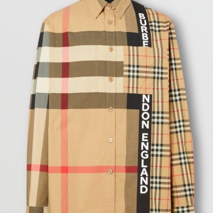 Burberry check-patterned patchwork letter shirt, for both men and women